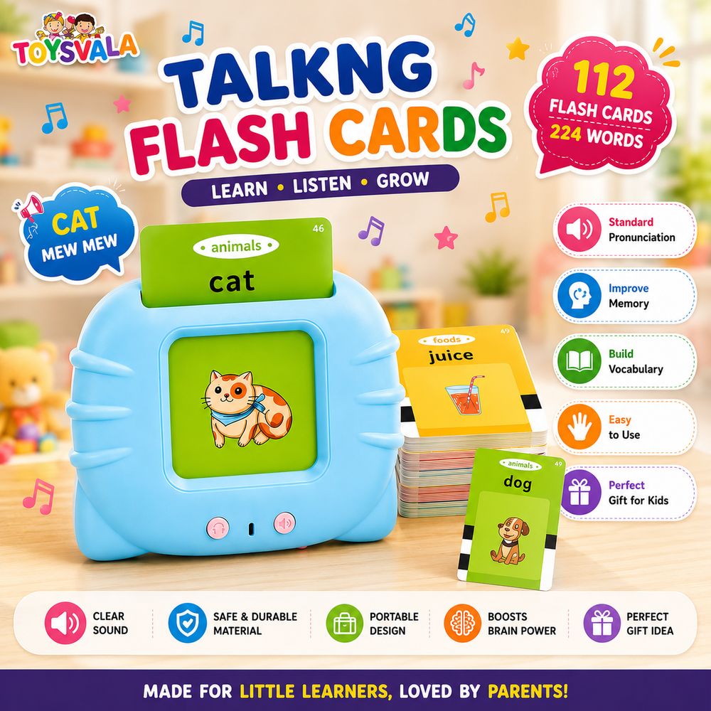 Talking Flash Cards Learning Toy for Kids – 112 Double-Sided Cards, 224 Words Educational Speech Learning Device
