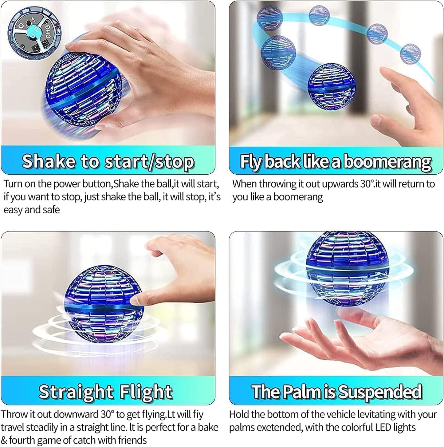Flying Ball Spinner | Boomerang Magic Balls Flying | USB Rechargeable Built-In RGB Lights 360°Rotating