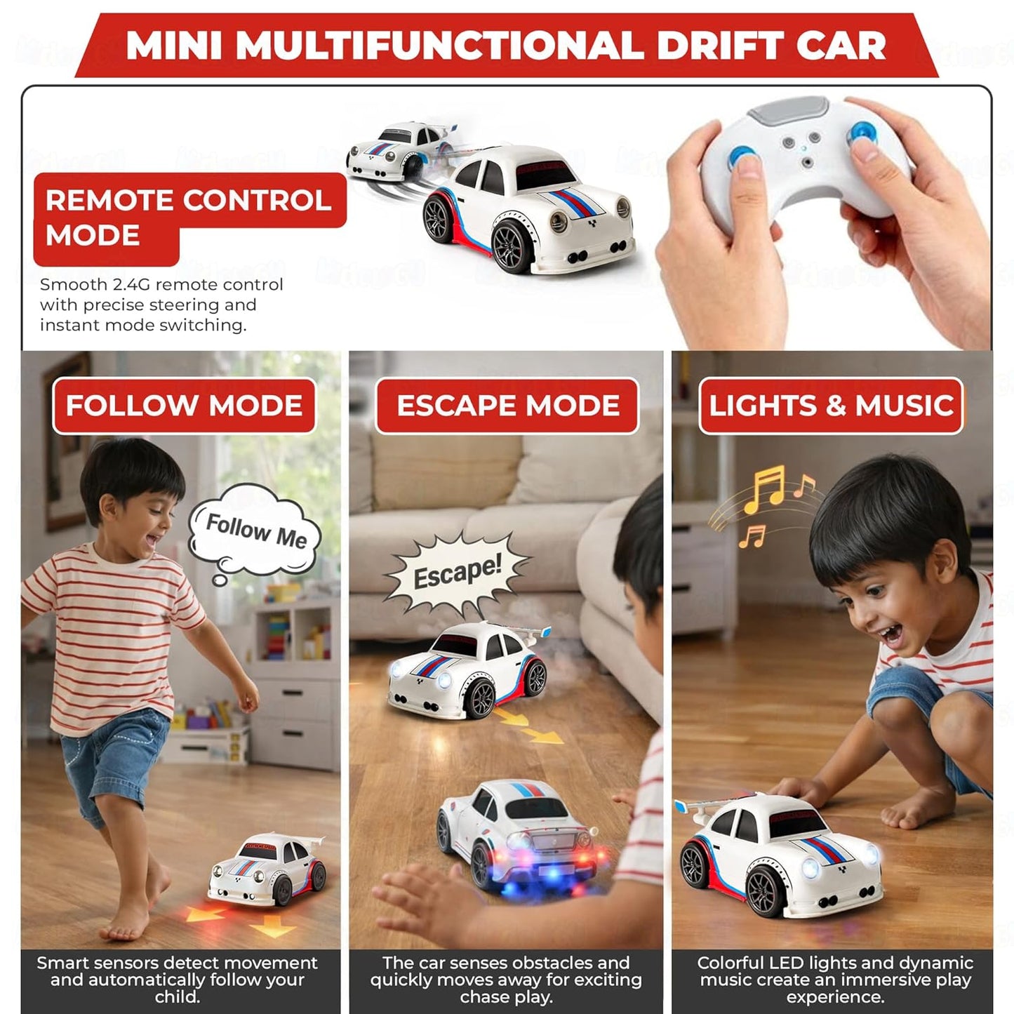 RC Car with Motion Sensor - Smart Escape and Follow Me