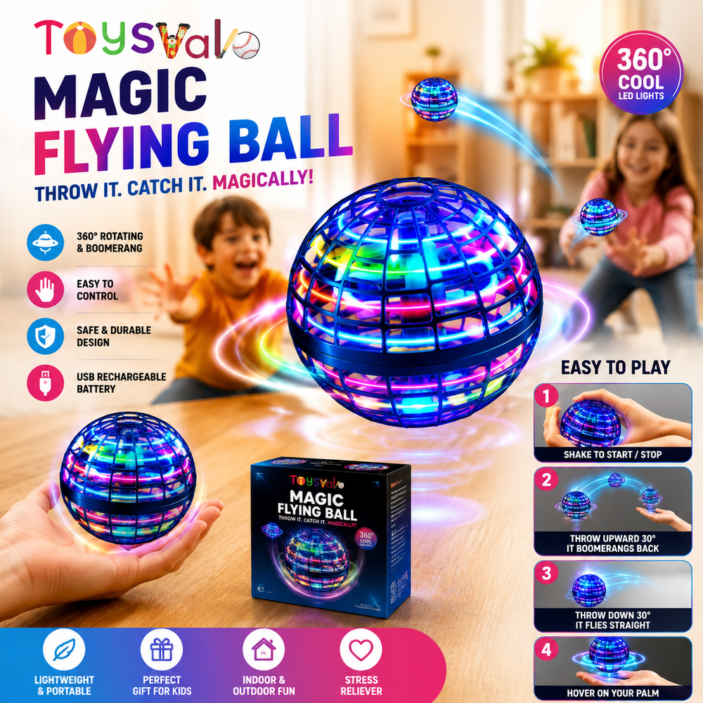 Flying Ball Spinner | Boomerang Magic Balls Flying | USB Rechargeable Built-In RGB Lights 360°Rotating