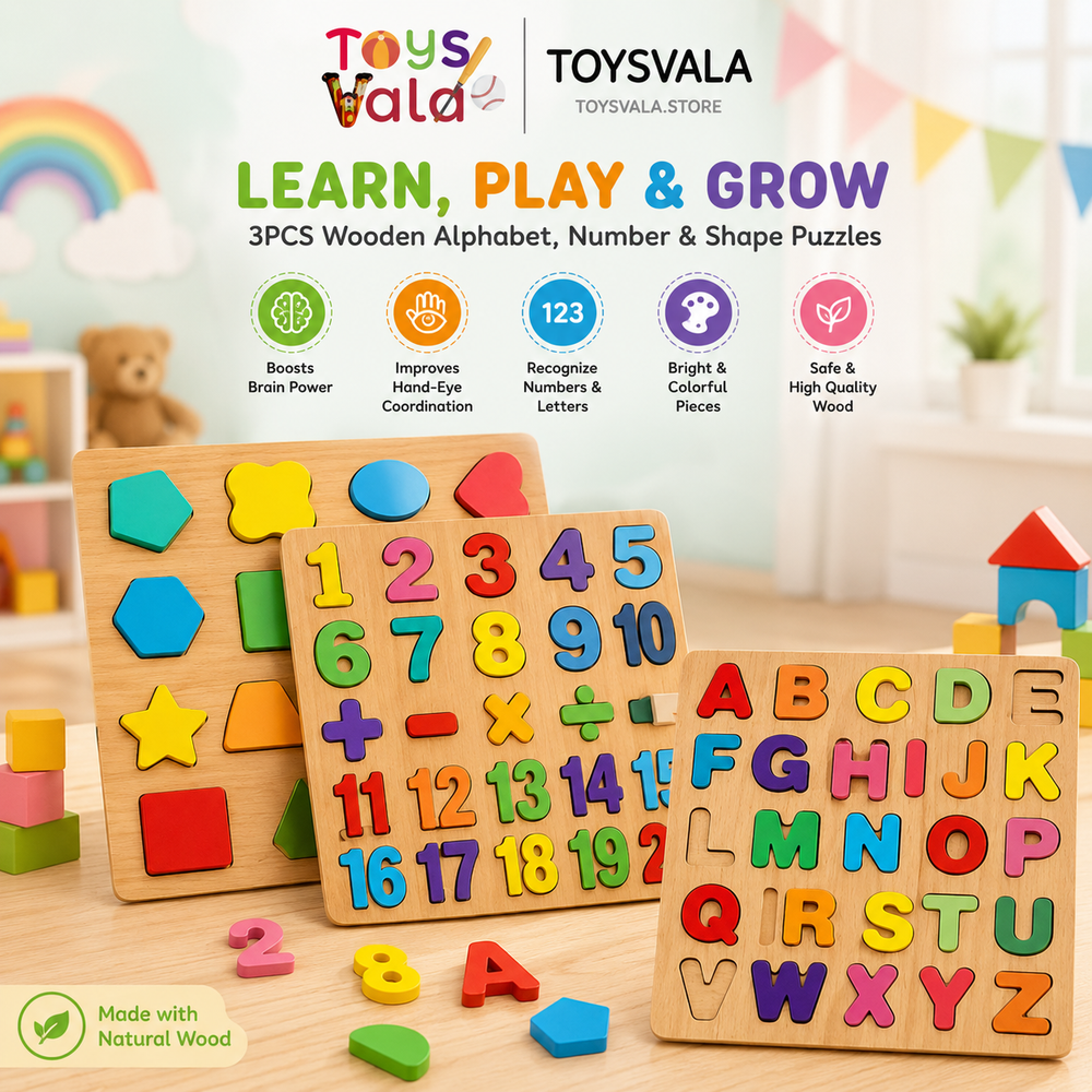3PCS Wooden Alphabet Number Shape Puzzles for Toddlers