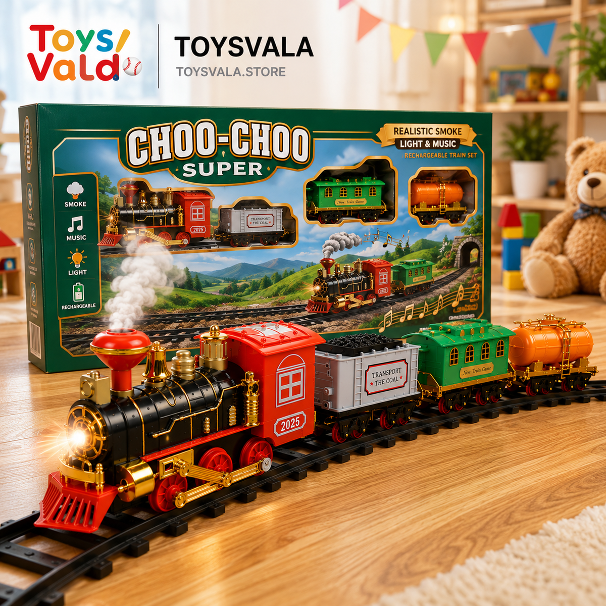 Kids Express Rechargeable Train Set -Realistic Smoke, Music & LED Lights