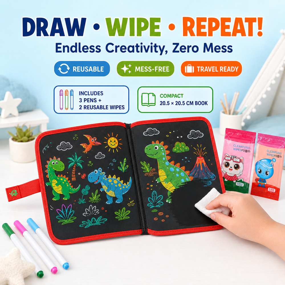 Magic Book for Kids Toddlers | Activity Toys Reusable Drawing Pads with Watercolor Pens (6 pages)